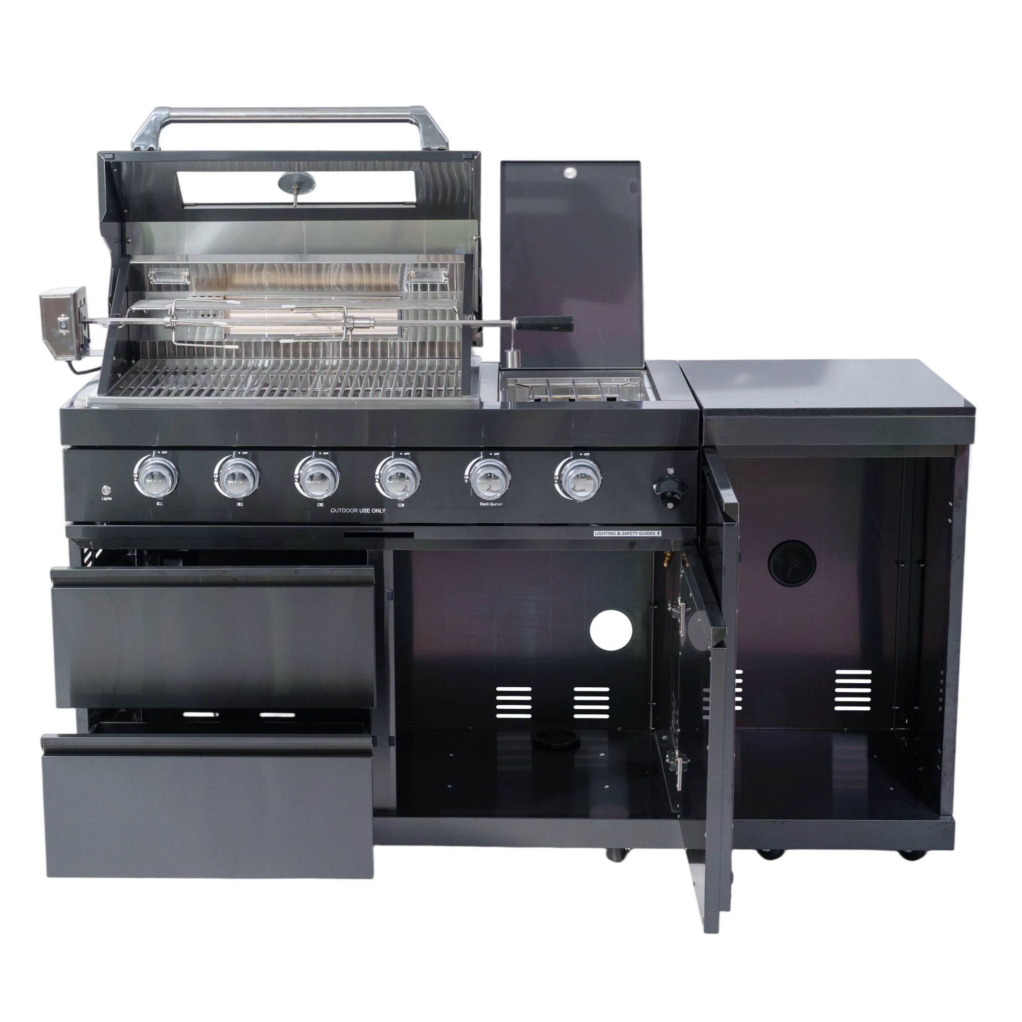 65" Black Outdoor Kitchen Island with Rotisserie | The Lavish Sunset