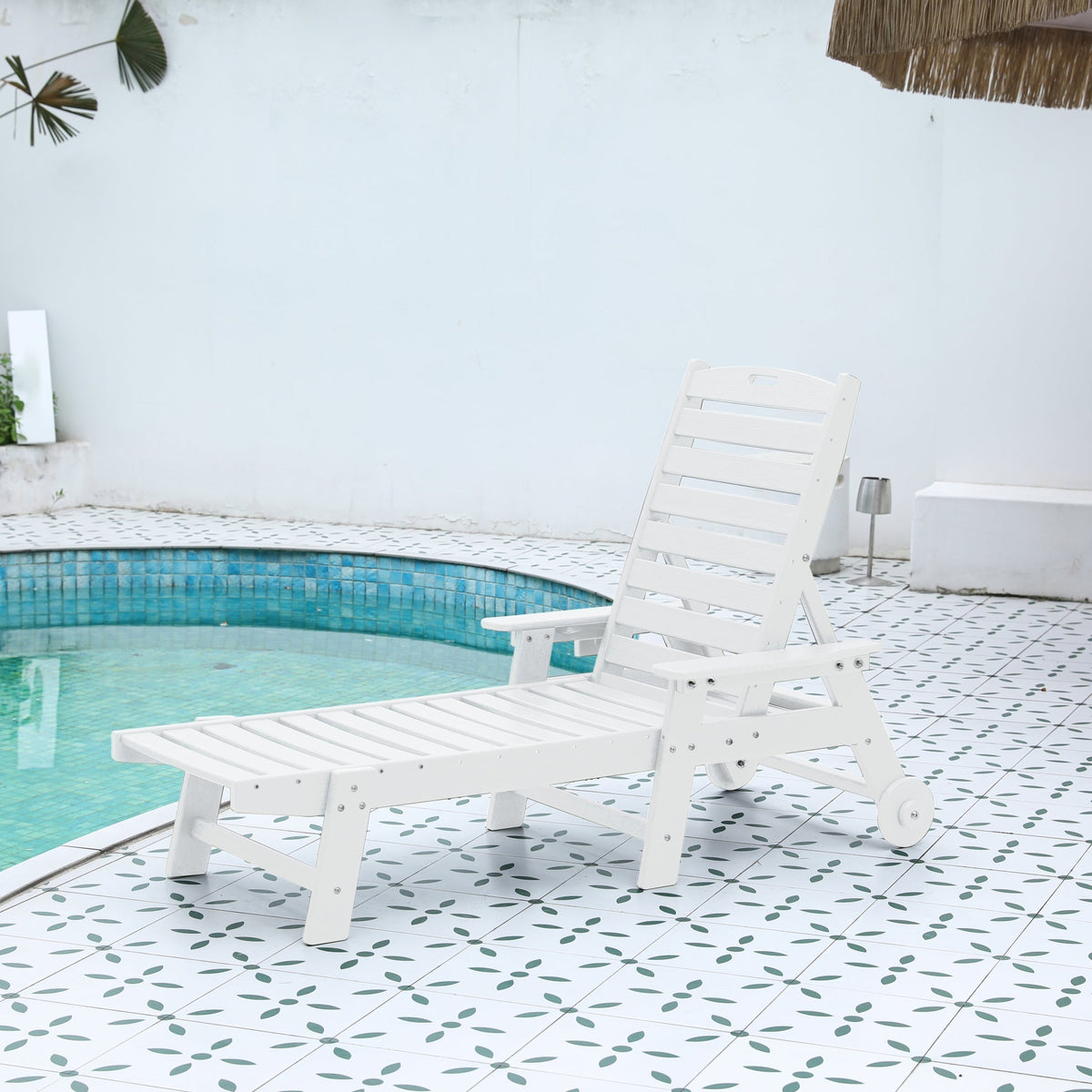 Lounge Chair Outdoor with Wood Texture, HDPE, Adjustable Backrest