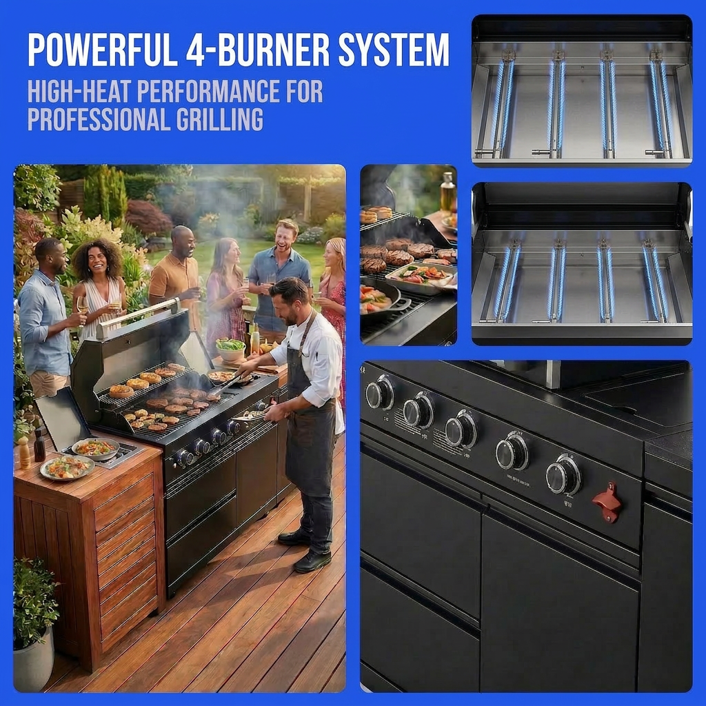 65" Marble Top Outdoor Kitchen with Side Burner | The Lavish Sunset