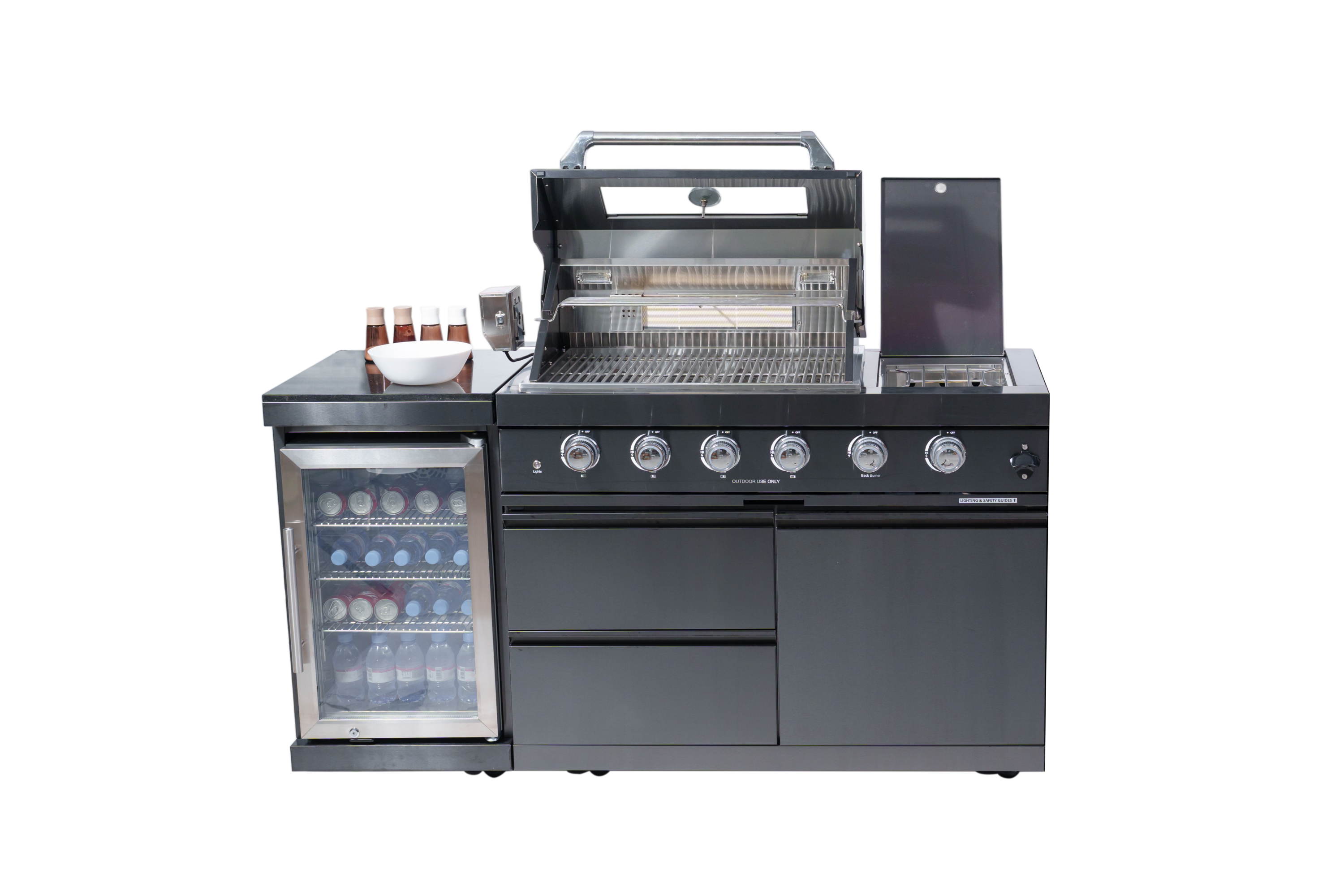 65" Black Outdoor Kitchen Island with Wine Cooler | The Lavish Sunset