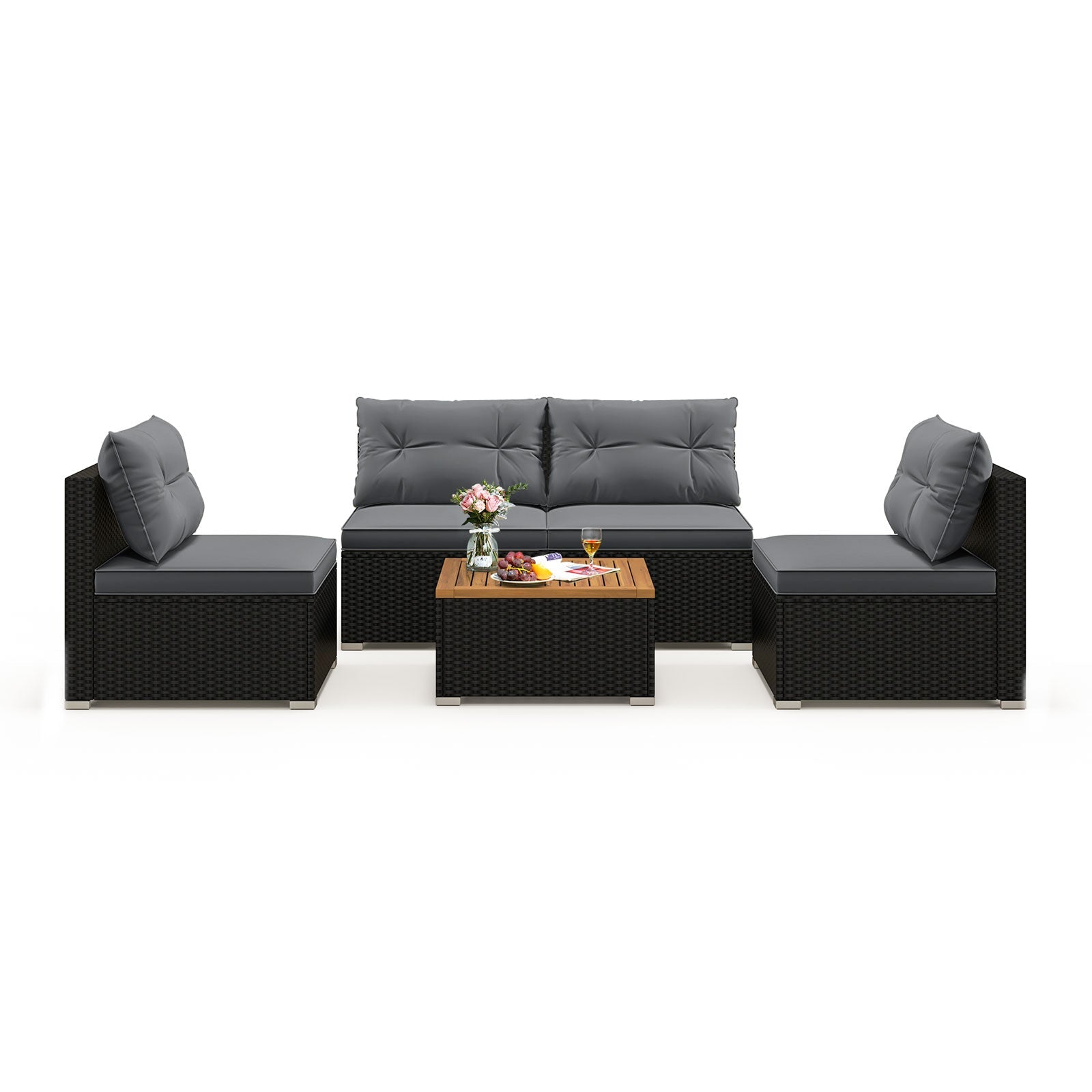 5 Piece Outdoor Furniture Set with Solid Tabletop and Soft Cushions