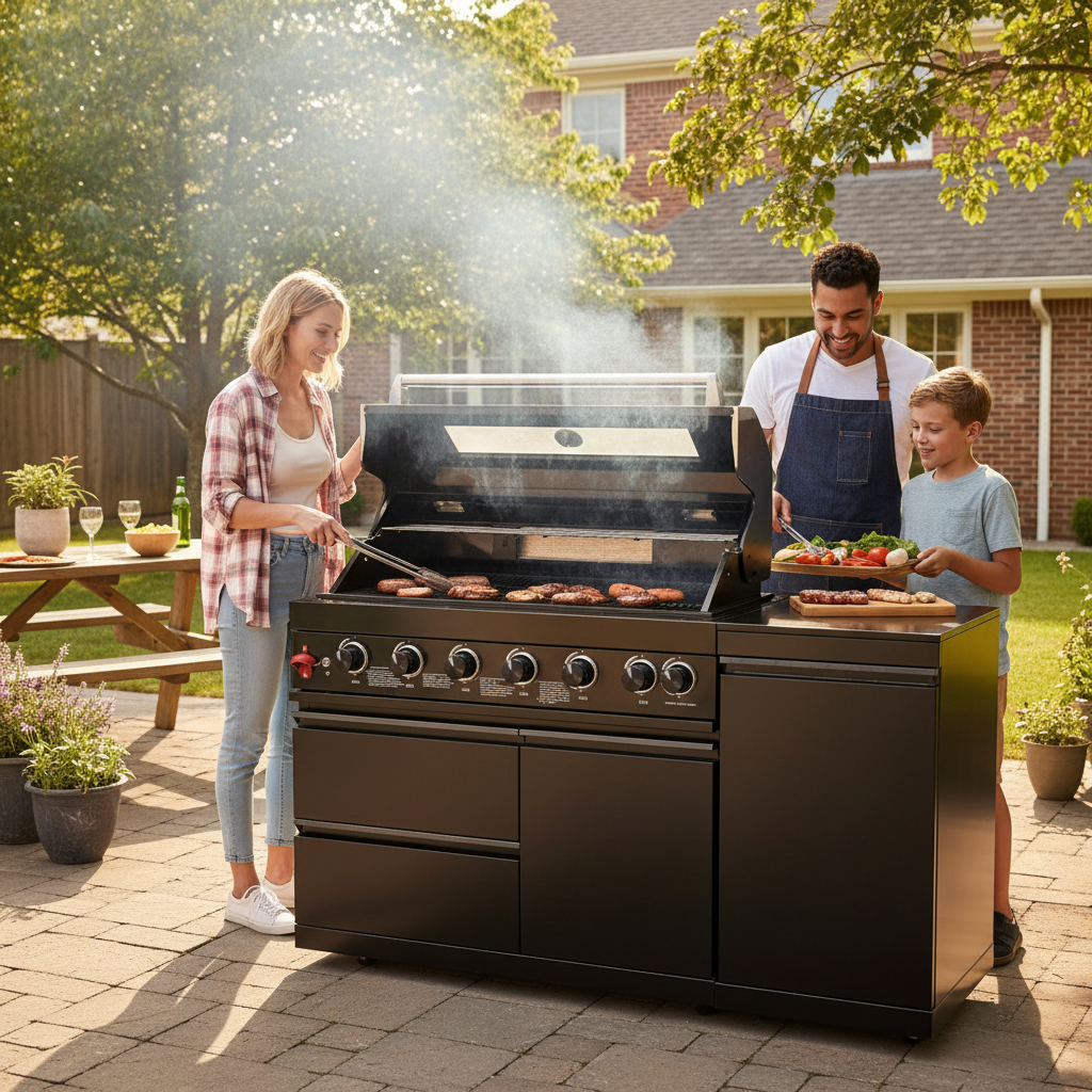 63" Black Outdoor Kitchen with Marble Countertops | The Lavish Sunset