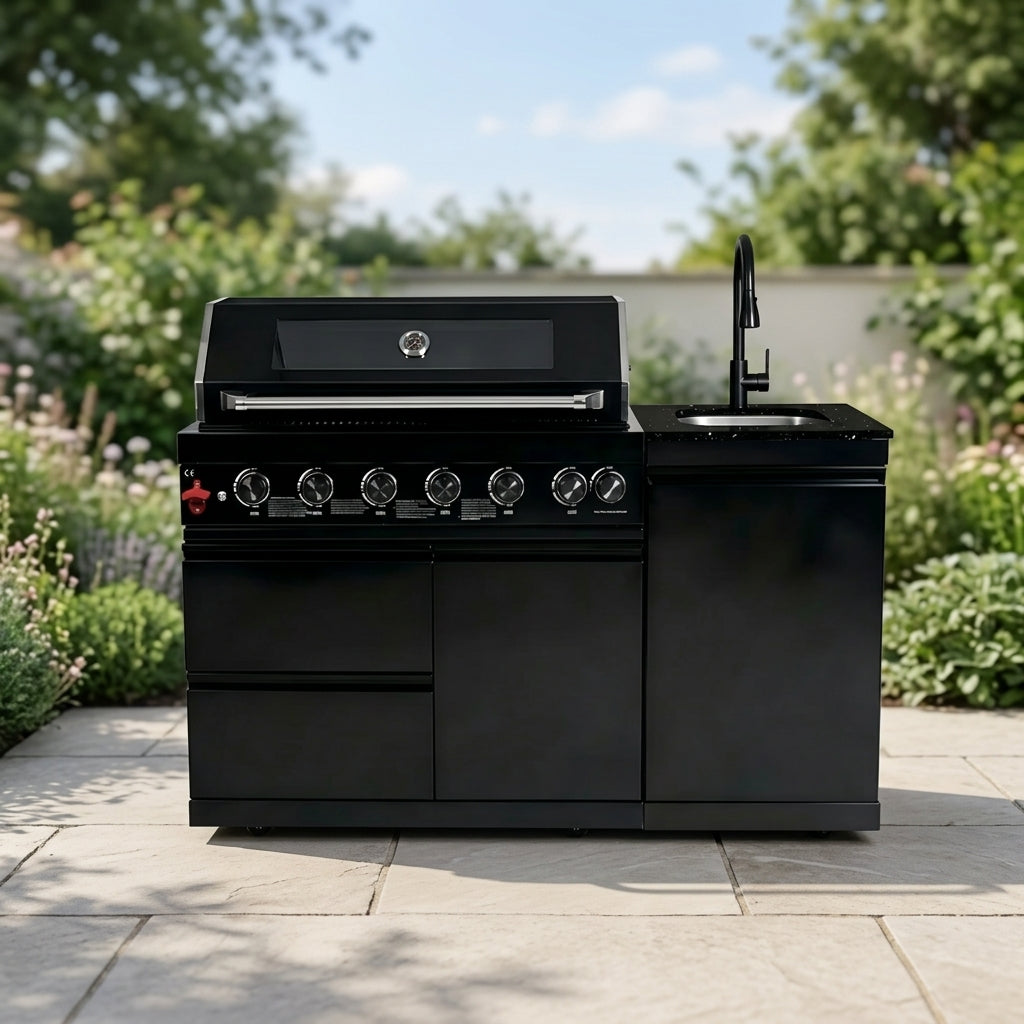 63" Marble Top Outdoor Kitchen Island & 6-Burner | The Lavish Sunset