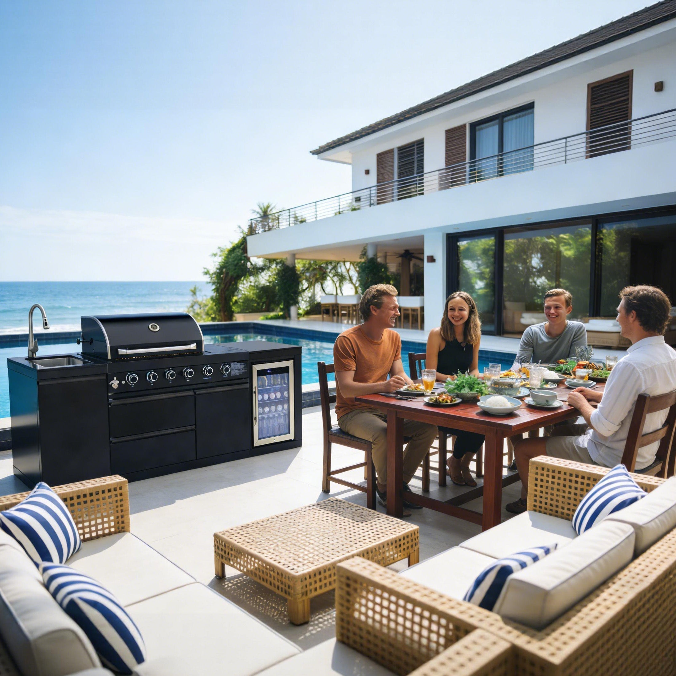 85" Black Outdoor Kitchen Island with Fridge & Sink | The Lavish Sunset
