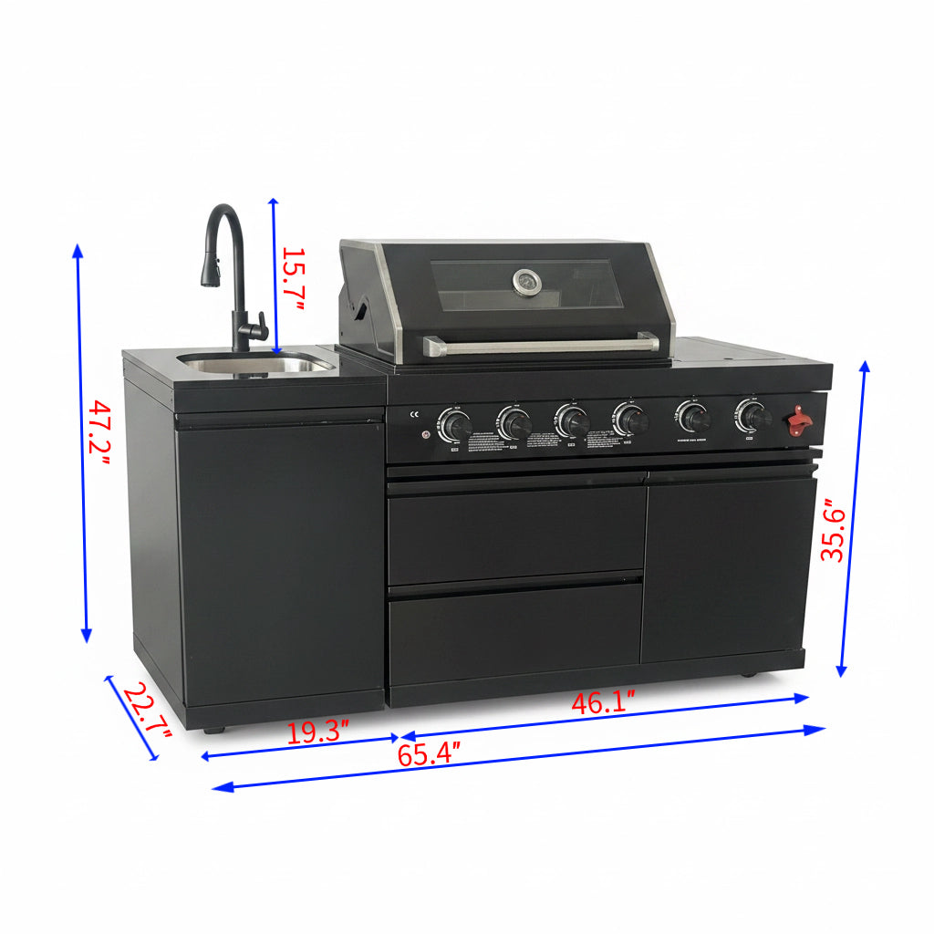 65" Black Outdoor Kitchen Island with Side Burner | The Lavish Sunset