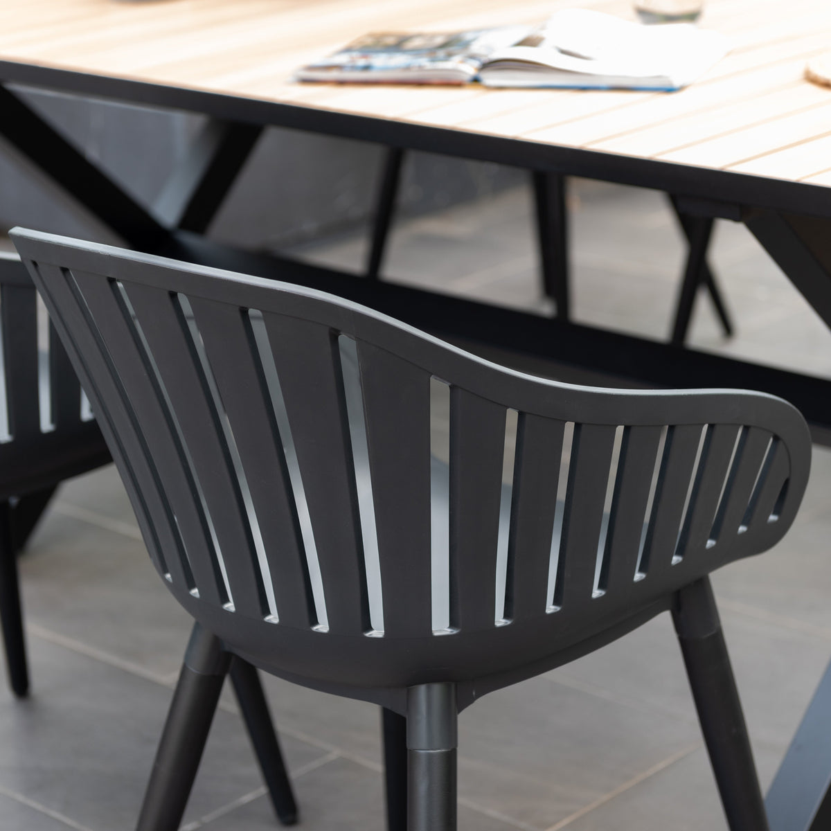 Panama Dark Rectangular Table and 8 Nassau Black Aluminum
