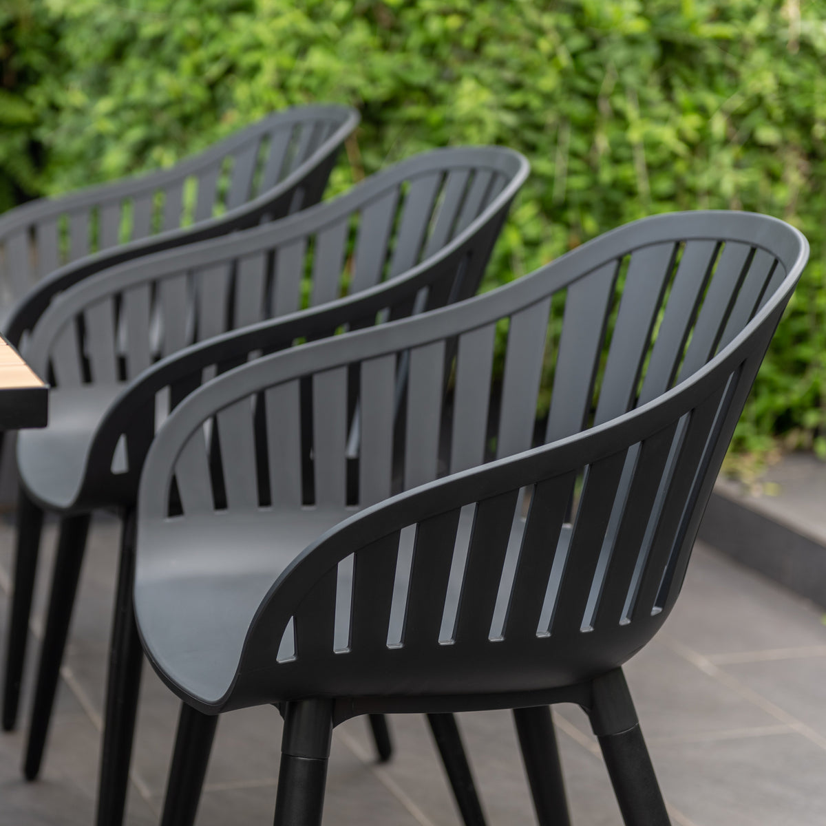 Panama Dark Rectangular Table and 8 Nassau Black Aluminum
