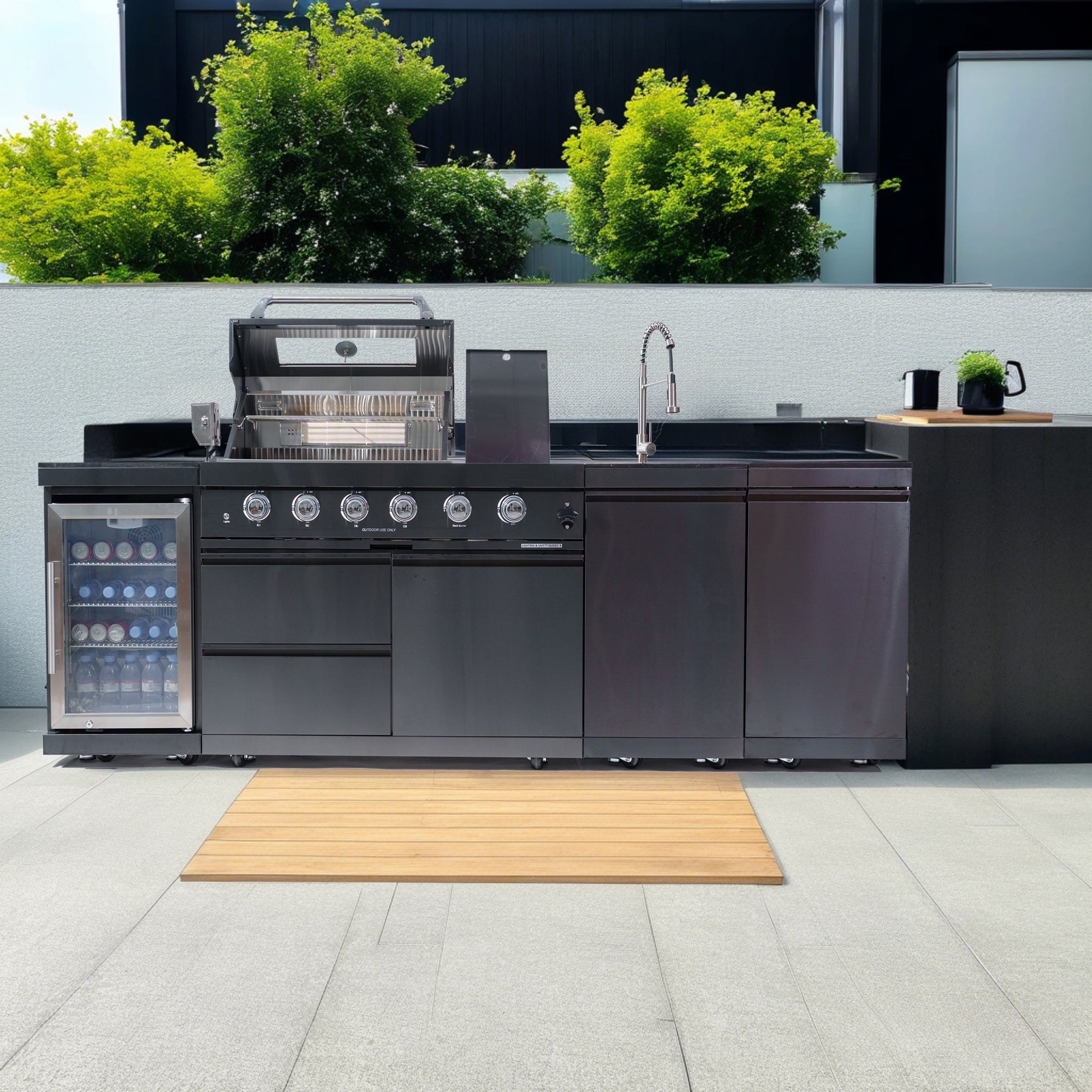 104" Black Outdoor Kitchen Island Grill & Cabinets | The Lavish Sunset