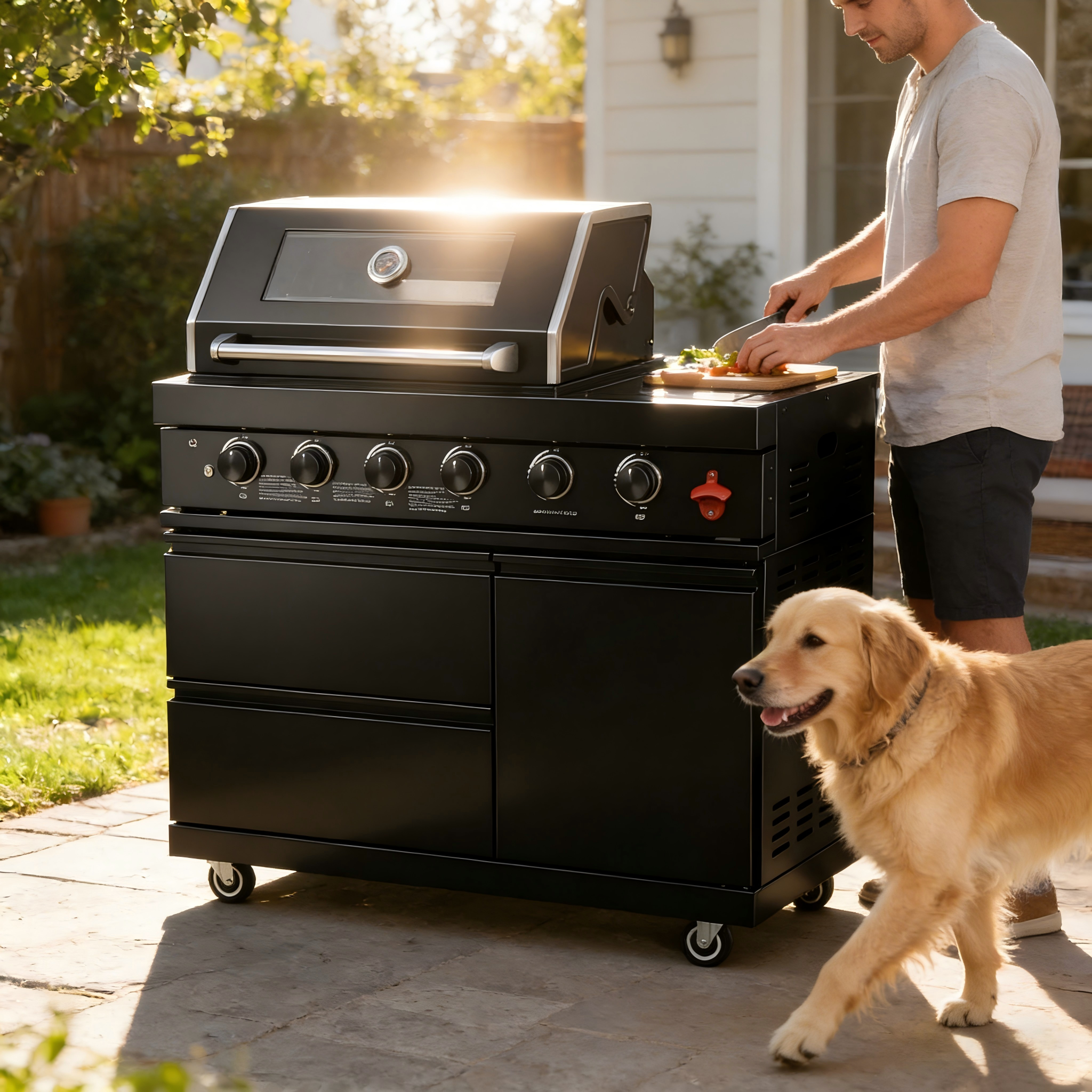 46" Compact Black Outdoor Kitchen & Side Burner | The Lavish Sunset