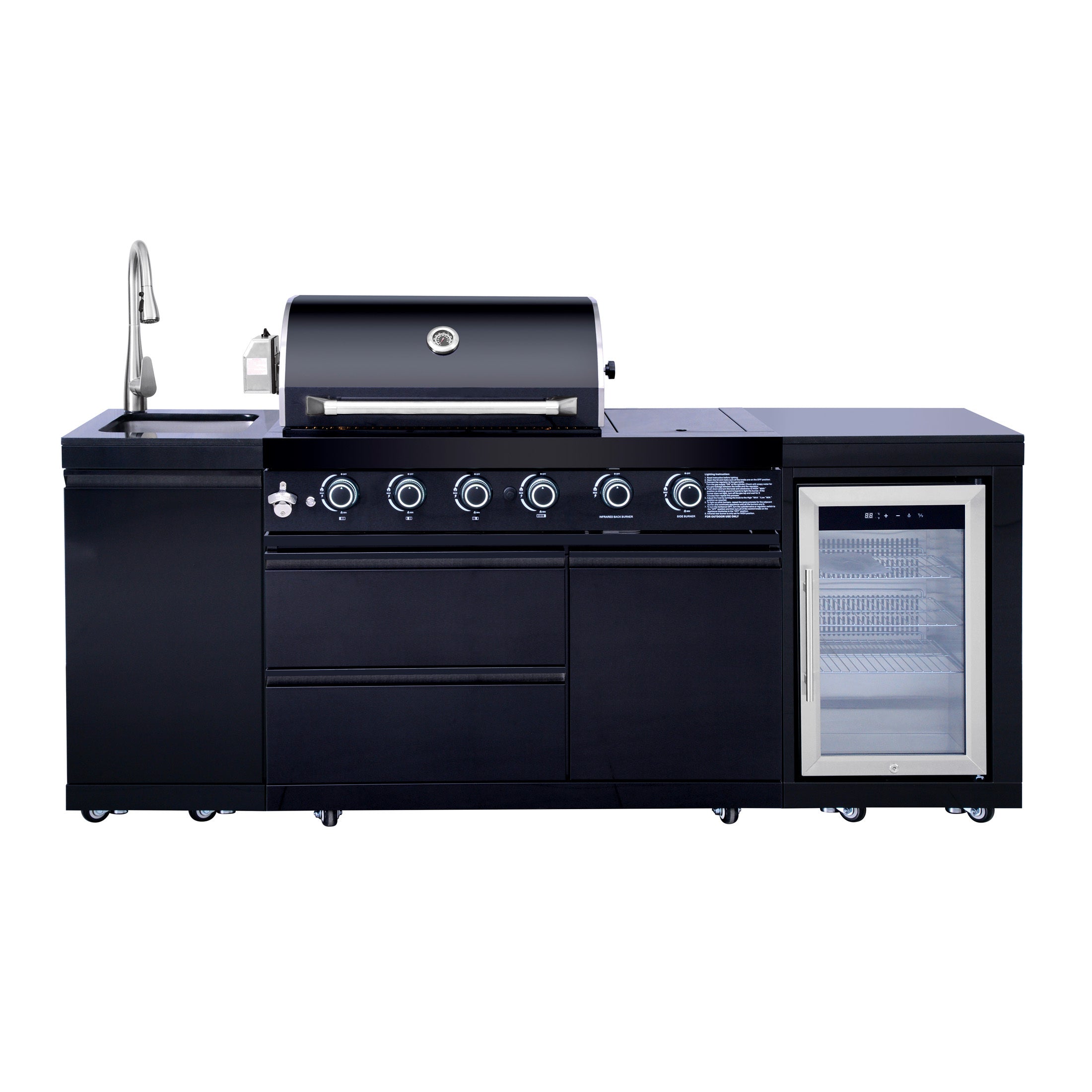 85" Black Outdoor Kitchen Island with Fridge & Sink | The Lavish Sunset