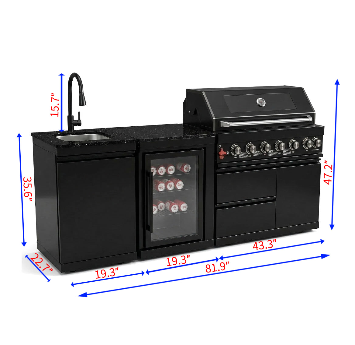 82" Gas Outdoor Kitchen Island with Wine Cooler | The Lavish Sunset