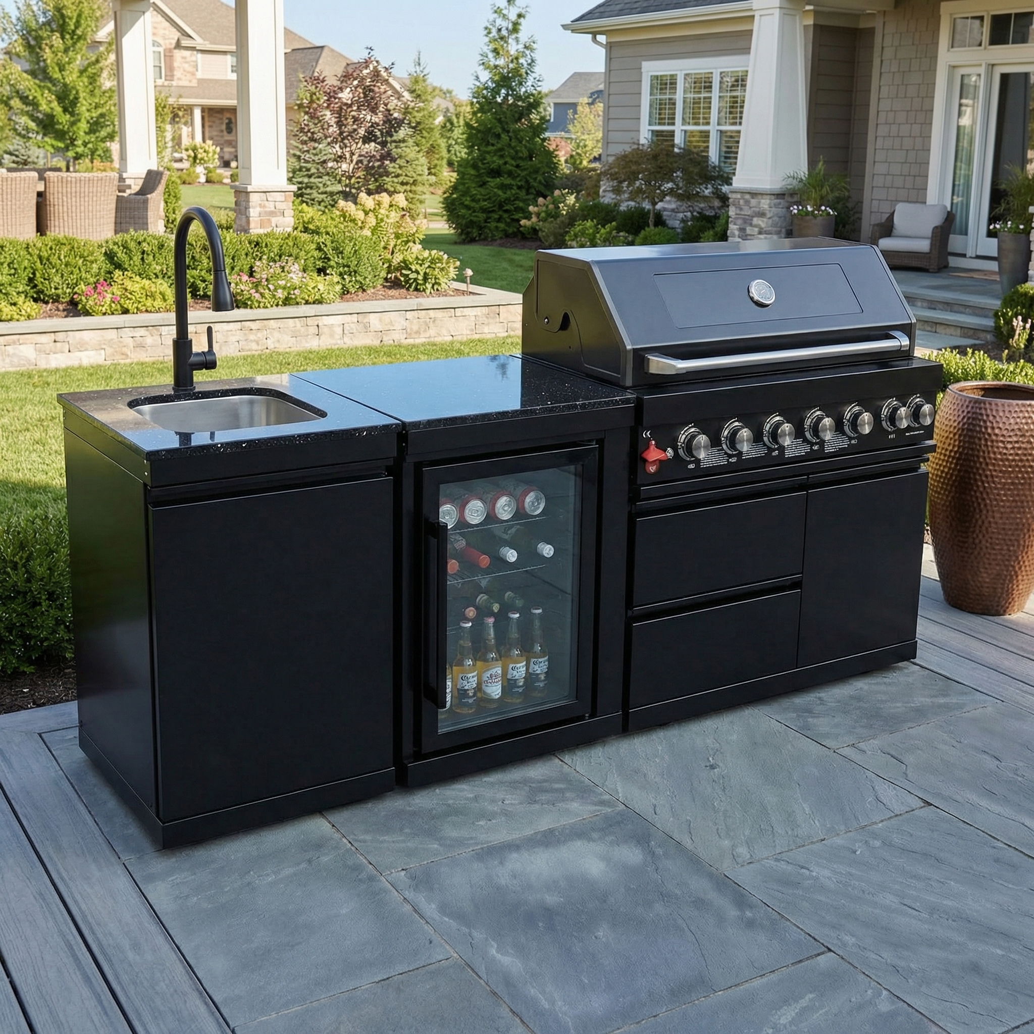 82" Gas Outdoor Kitchen Island with Wine Cooler | The Lavish Sunset