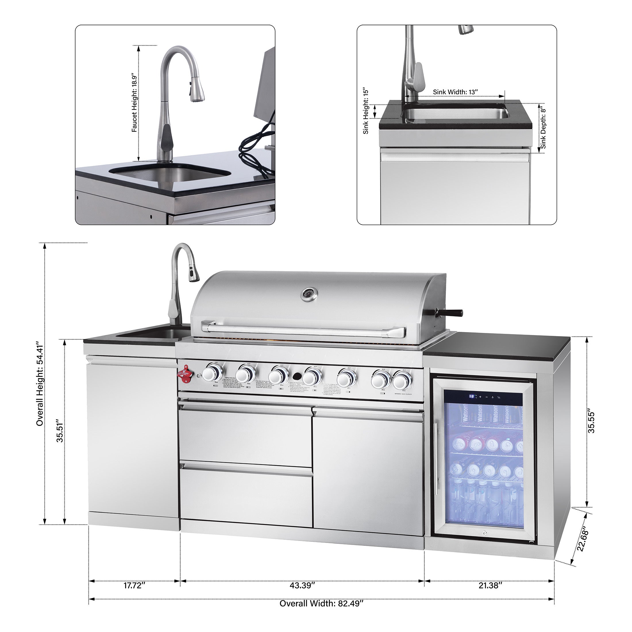 82.5" Silver Outdoor Kitchen Island & 6-Burner Grill | The Lavish Sunset