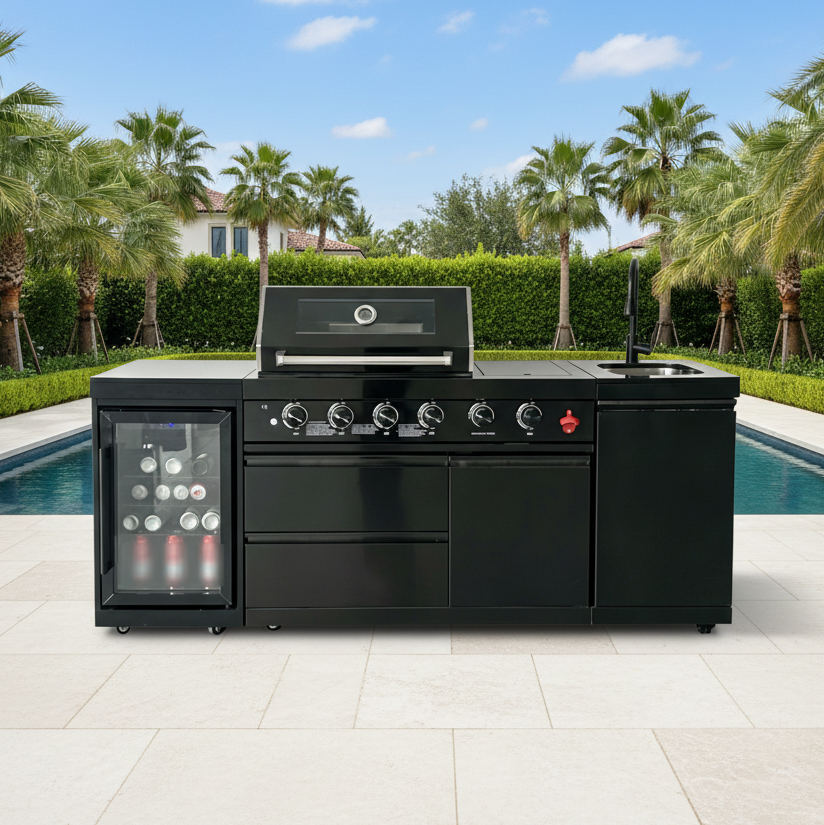 85" Marble Countertop Outdoor Kitchen Island & Grill | The Lavish Sunset