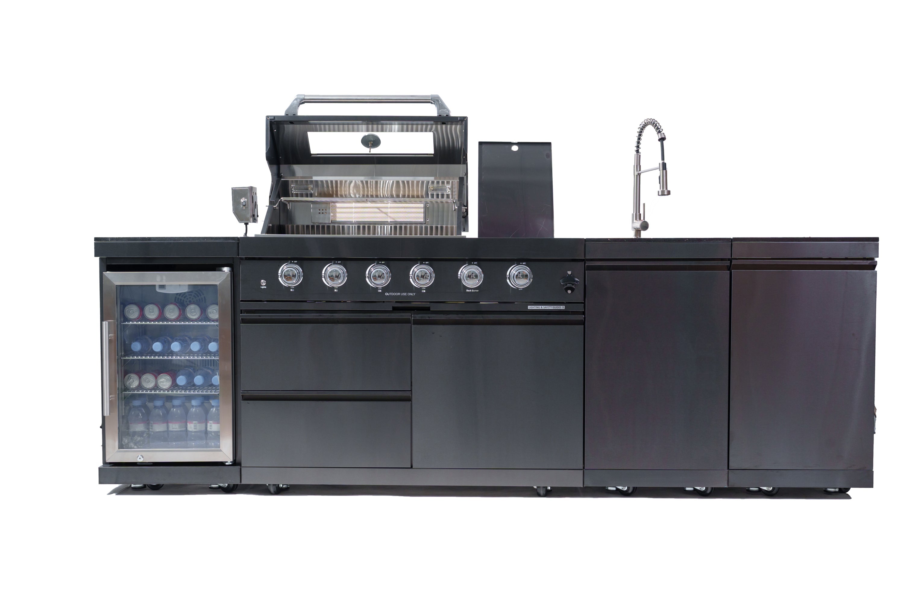 104" Black Outdoor Kitchen Island Grill & Cabinets | The Lavish Sunset