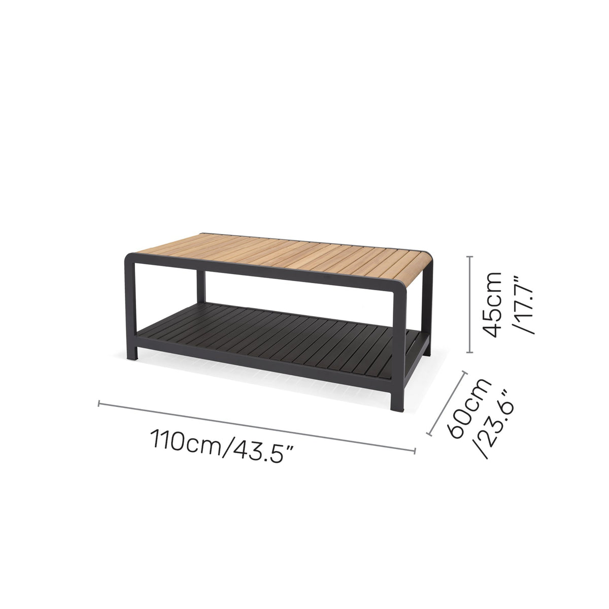 Amber Teak and Aluminum Rectangular Coffee Table