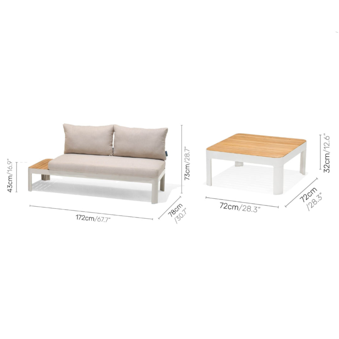 Portals Teak and Aluminum Modular Sofa 3pc Set