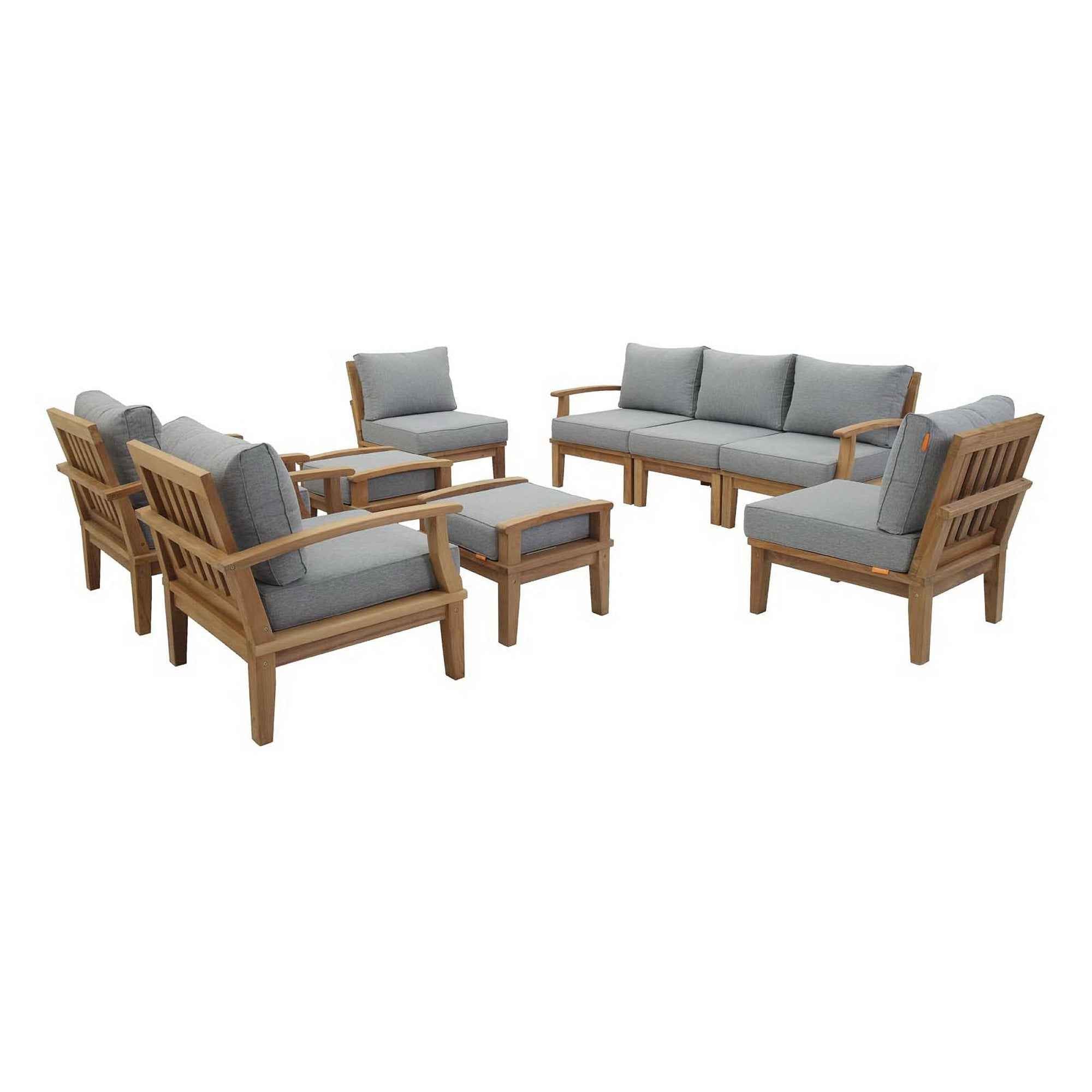 Lavish Sunset Outdoor Lounge Set - Marina 9-Piece Teak Collection by Modway