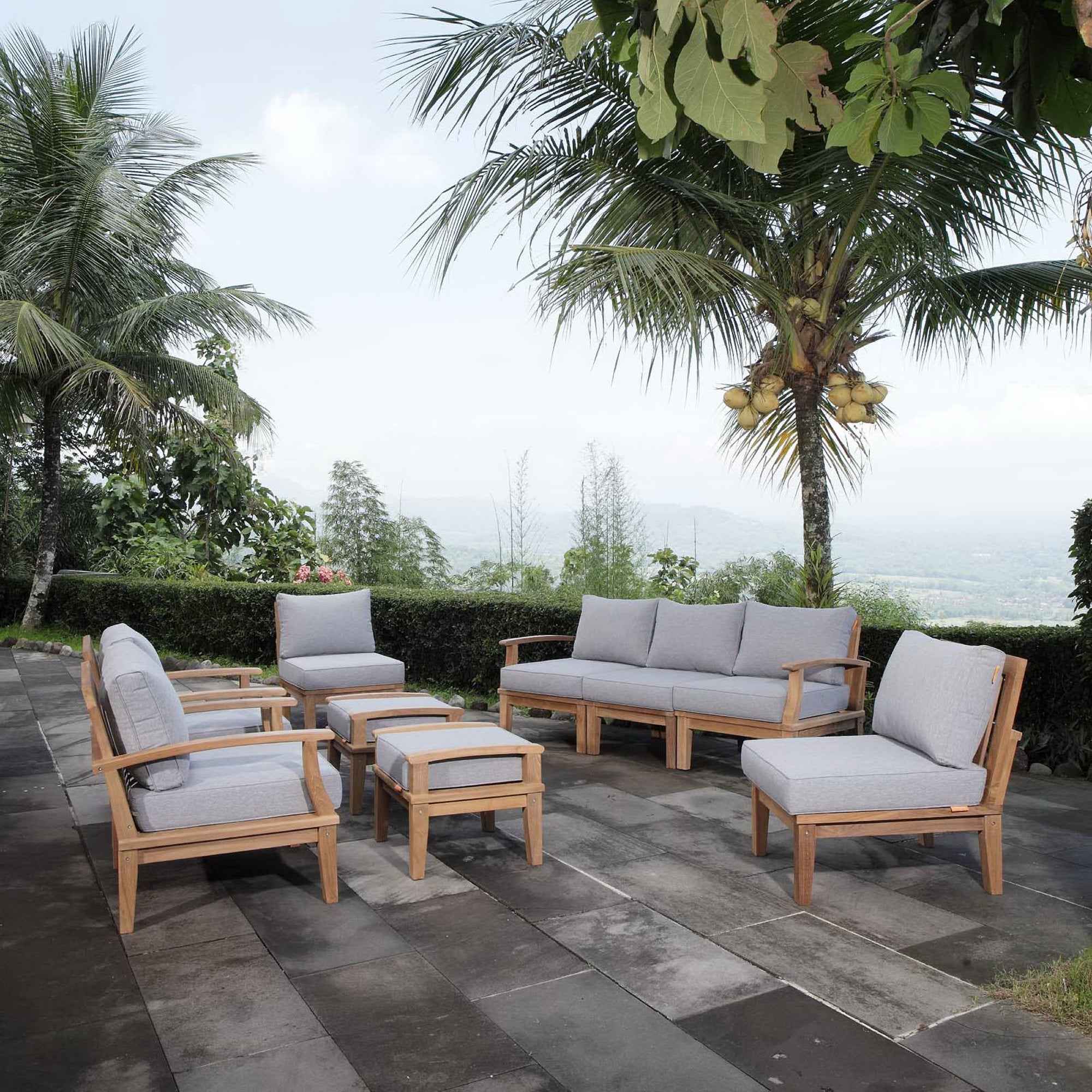 Lavish Sunset Outdoor Lounge Set - Marina 9-Piece Teak Collection by Modway