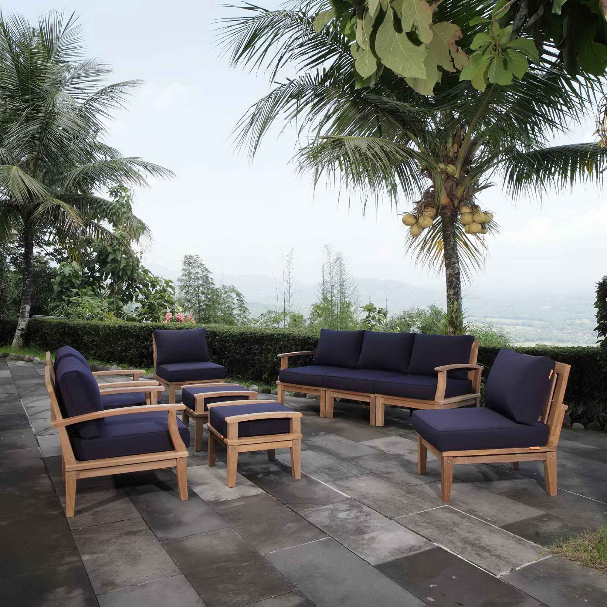 Lavish Sunset Outdoor Lounge Set - Marina 9-Piece Teak Collection by Modway