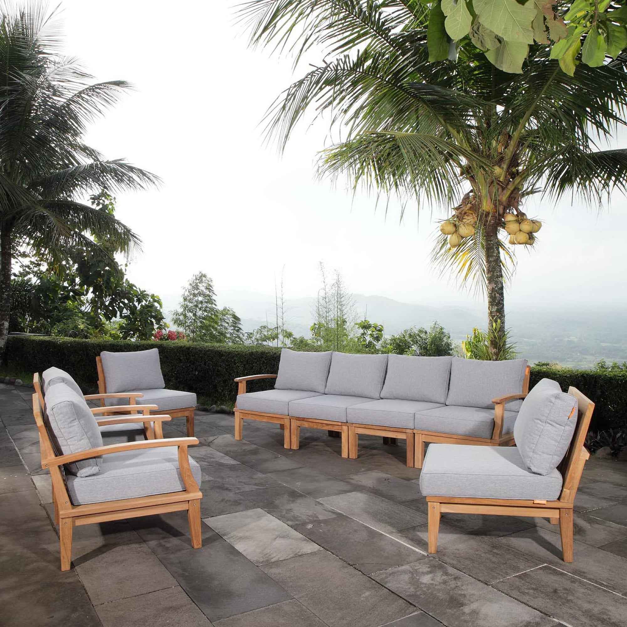 The Lavish Sunset Sectional Set - The Lavish Sunset Marina 8-Piece Outdoor Teak Sectional Set by Modway