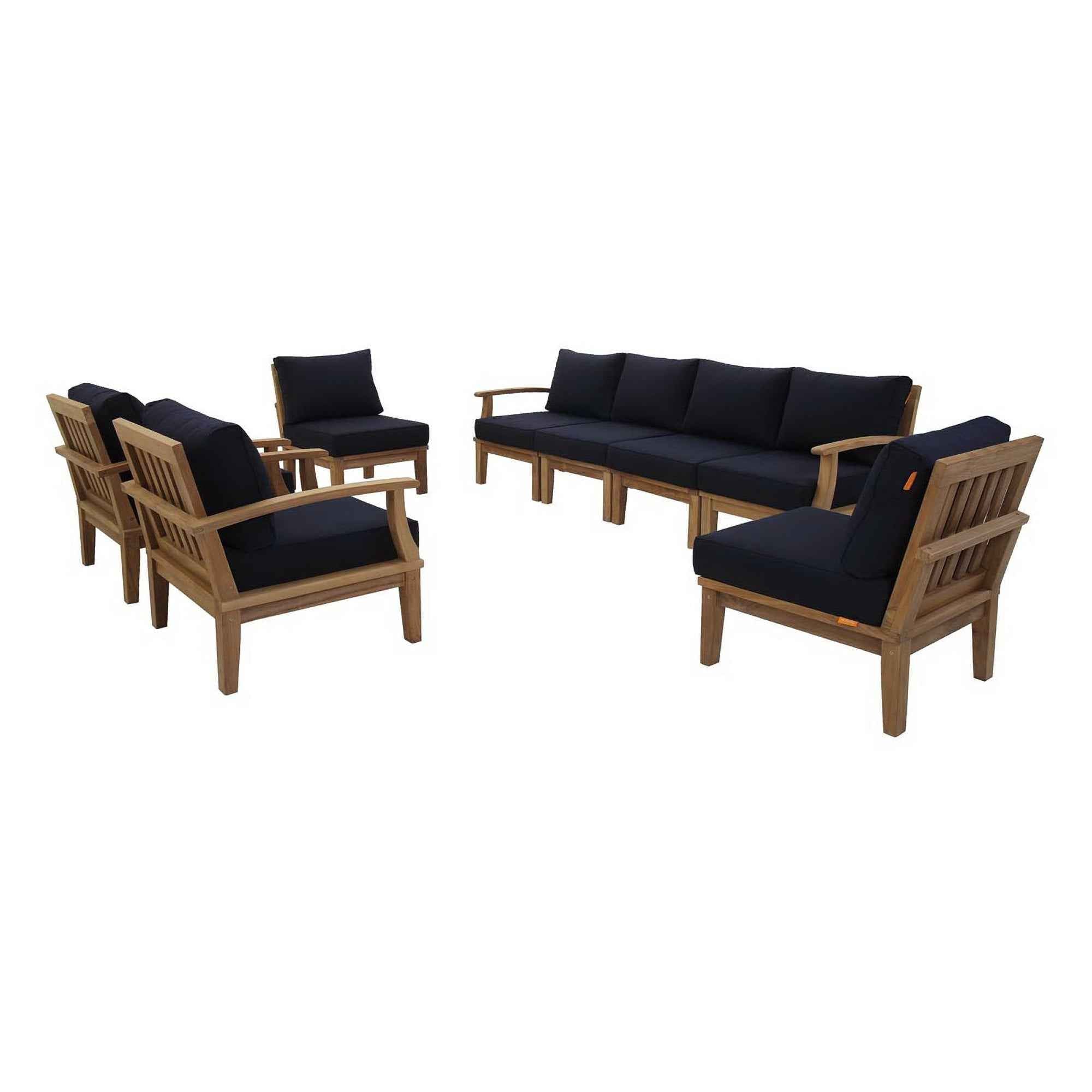 The Lavish Sunset Sectional Set - The Lavish Sunset Marina 8-Piece Outdoor Teak Sectional Set by Modway