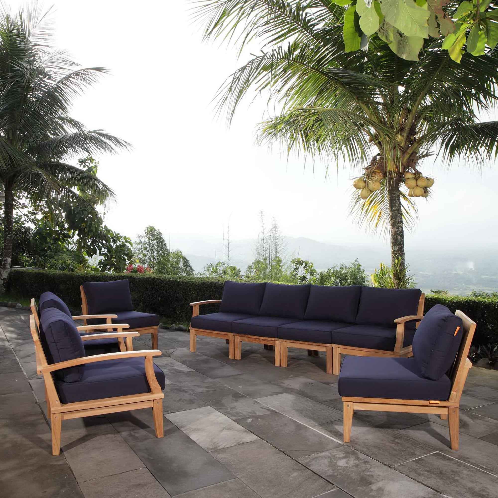 The Lavish Sunset Sectional Set - The Lavish Sunset Marina 8-Piece Outdoor Teak Sectional Set by Modway