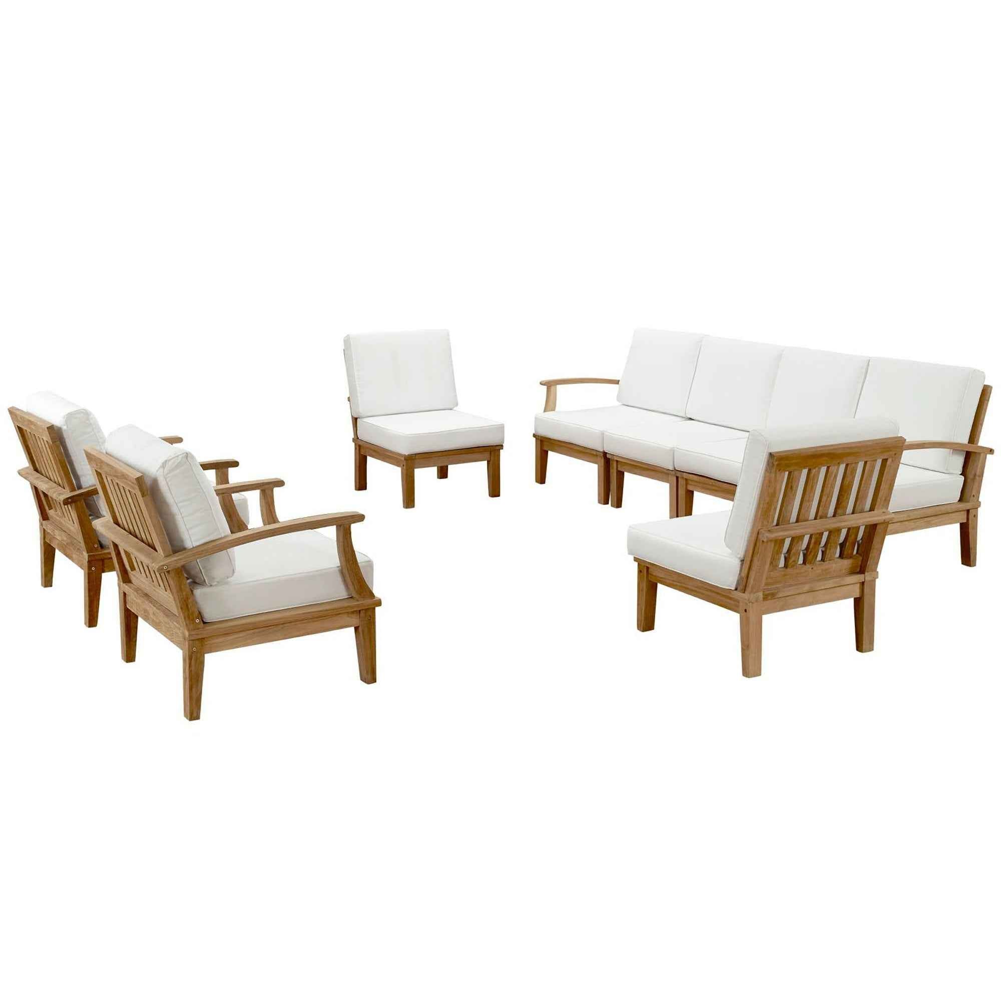 The Lavish Sunset Sectional Set - The Lavish Sunset Marina 8-Piece Outdoor Teak Sectional Set by Modway