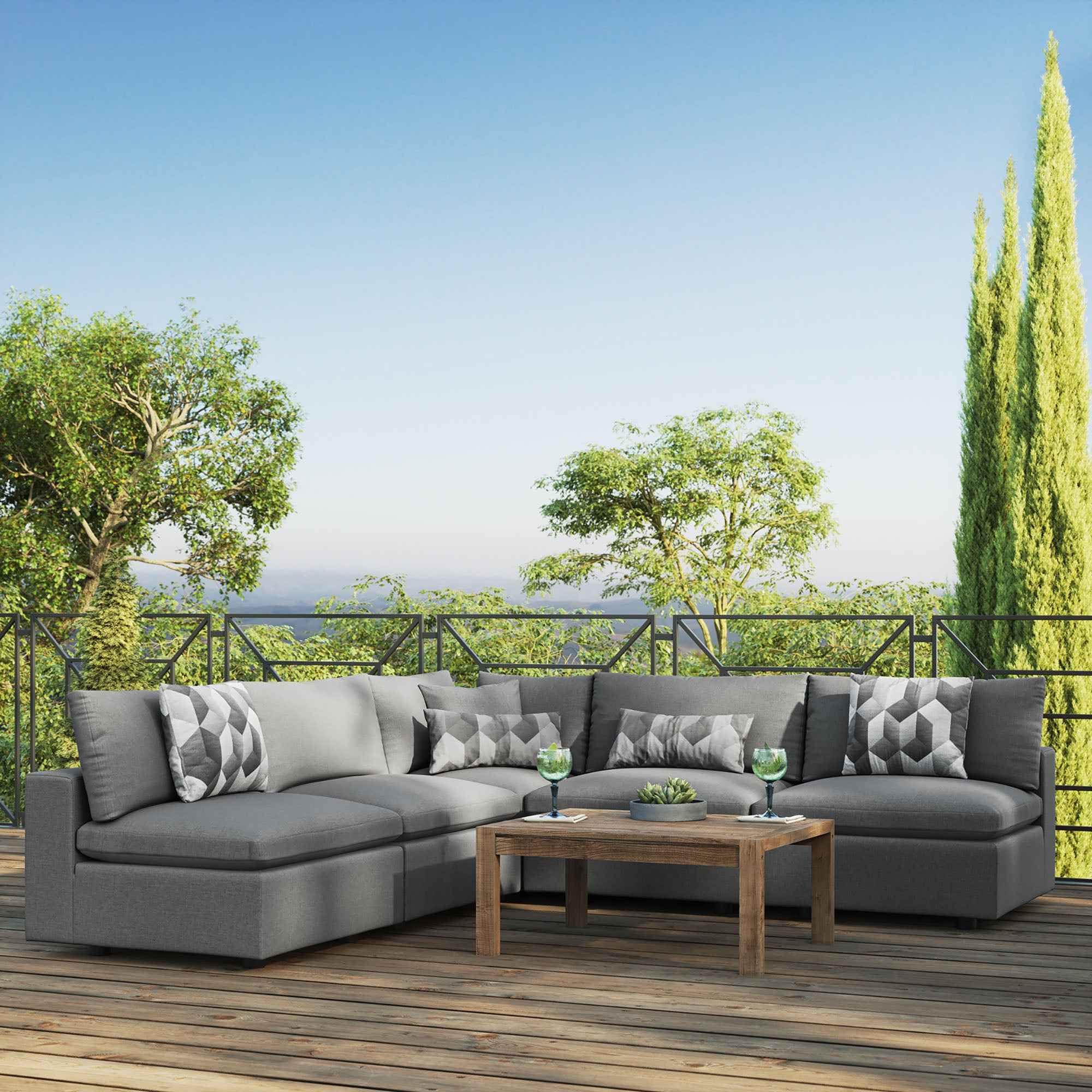 The Lavish Sunset Outdoor Sectional Sofa Set by Modway – Stylish 5-Piece Furniture for Patios