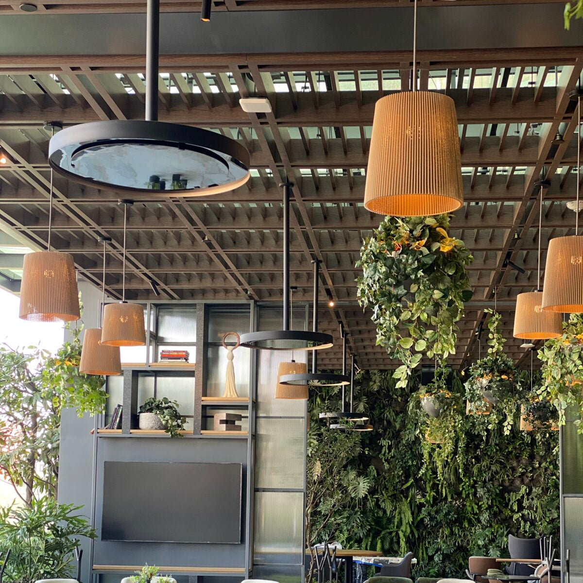 Commercial Bromic Eclipse installation with extended straight ceiling poles