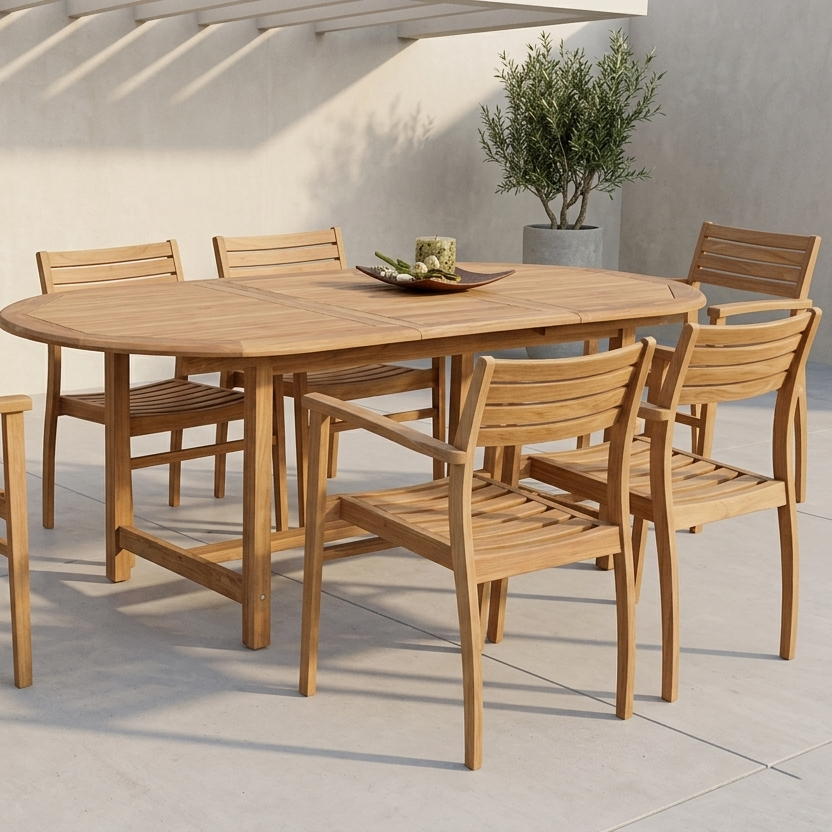 Julien FSC Certified Teak Wood Outdoor Patio Extendable Dining Set