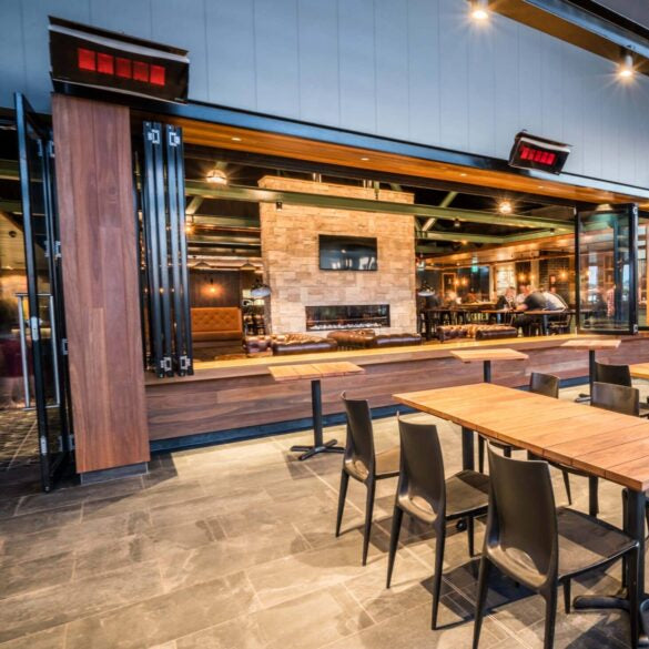Bromic Platinum Gas wall-mounted heater at a commercial patio