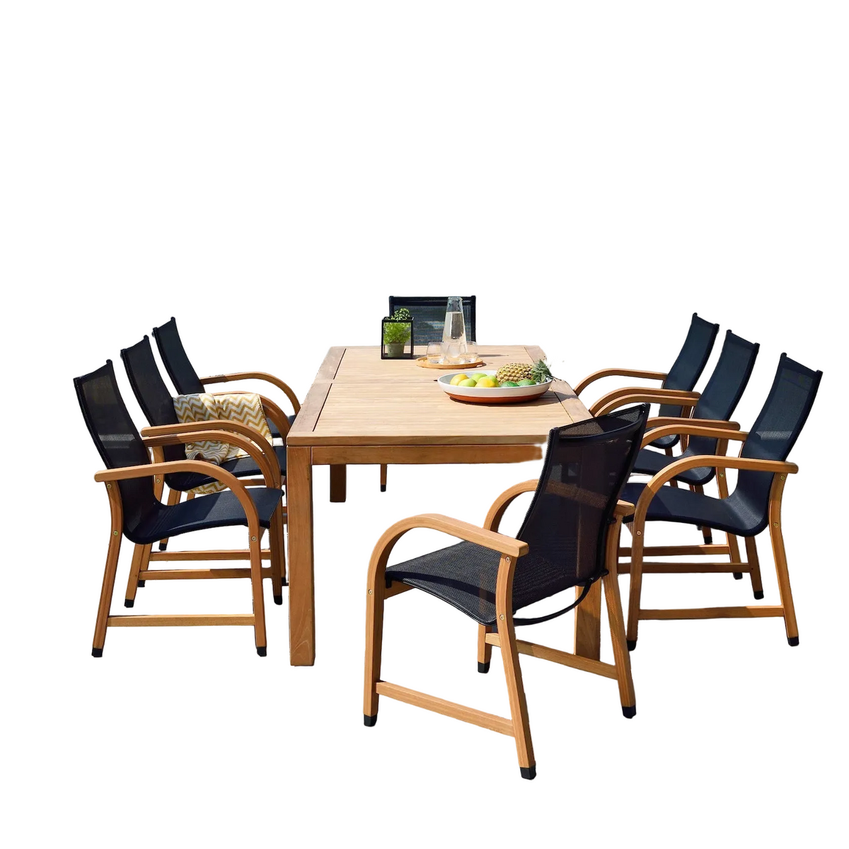 Rinjani Rectangular Big Table and 8 Manhattan Black Armchair