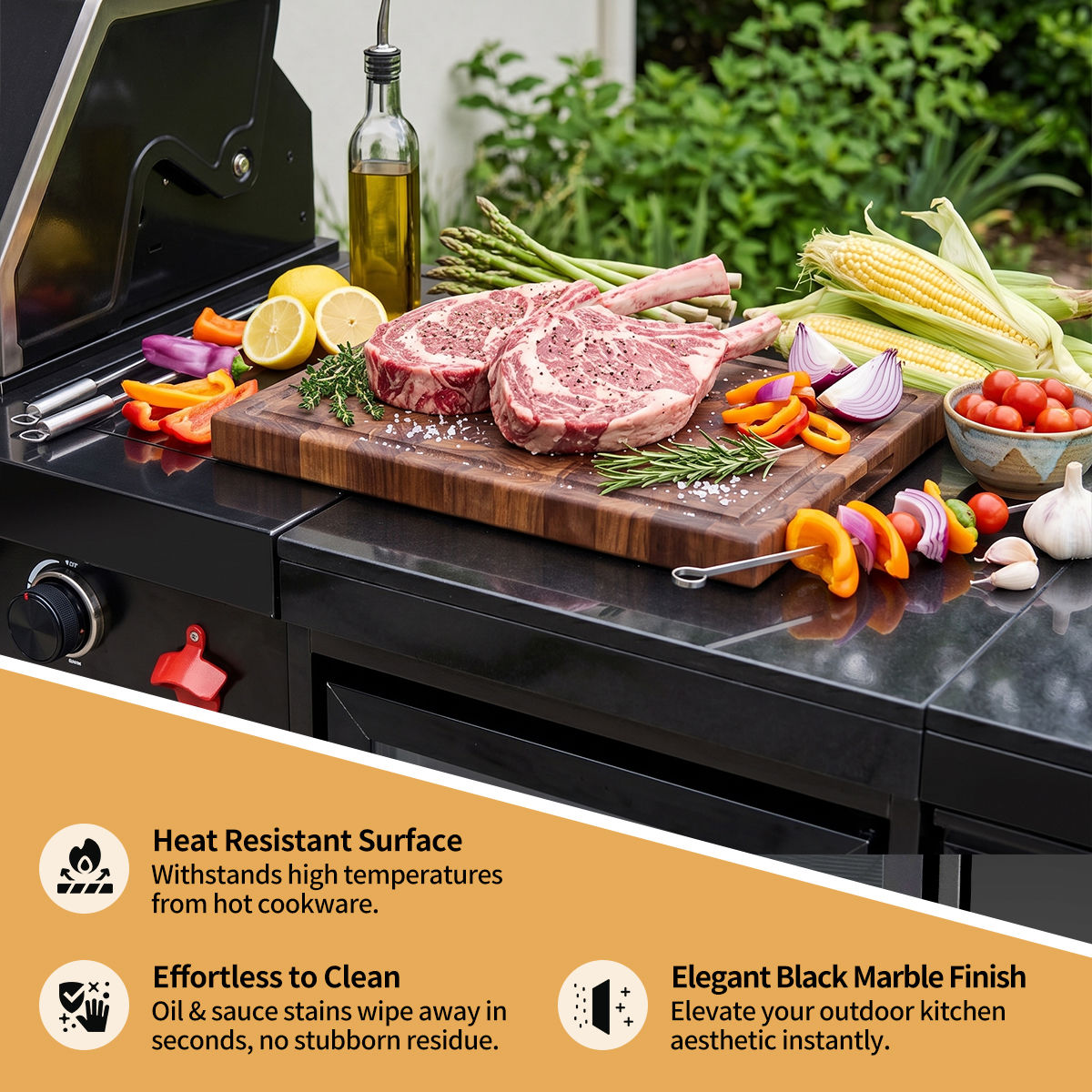 85" Black Outdoor Kitchen Island with Cabinets & Sink | The Lavish Sunset