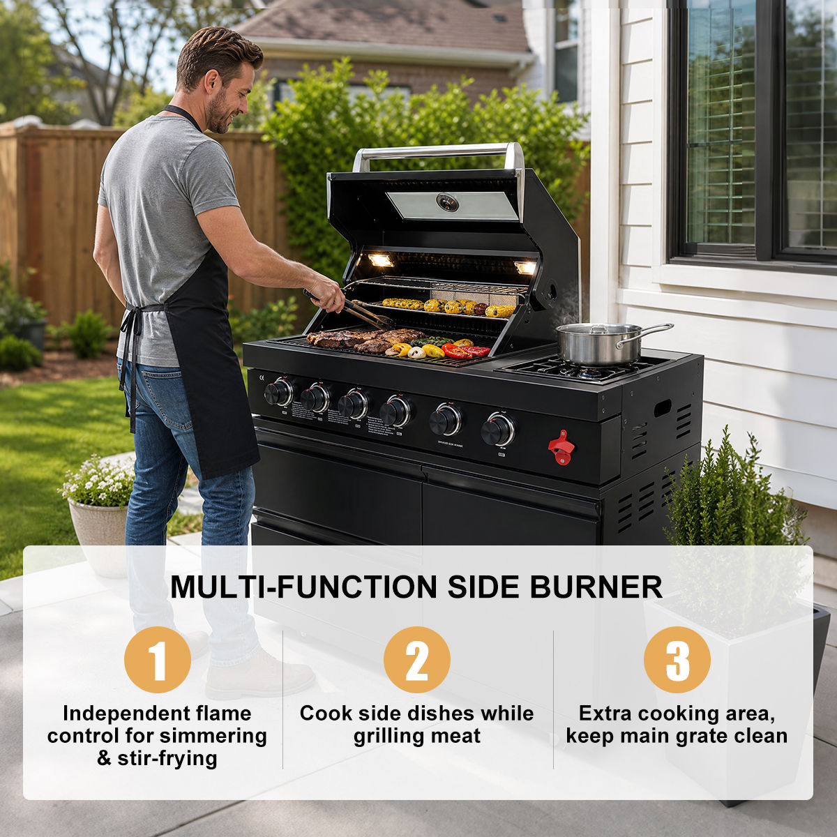 102" Marble Top Outdoor Kitchen Island & 6-Burner Grill | The Lavish Sunset