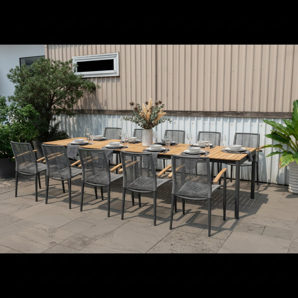 Topaz Dark Teak and Aluminum Rectangular Extendable Table