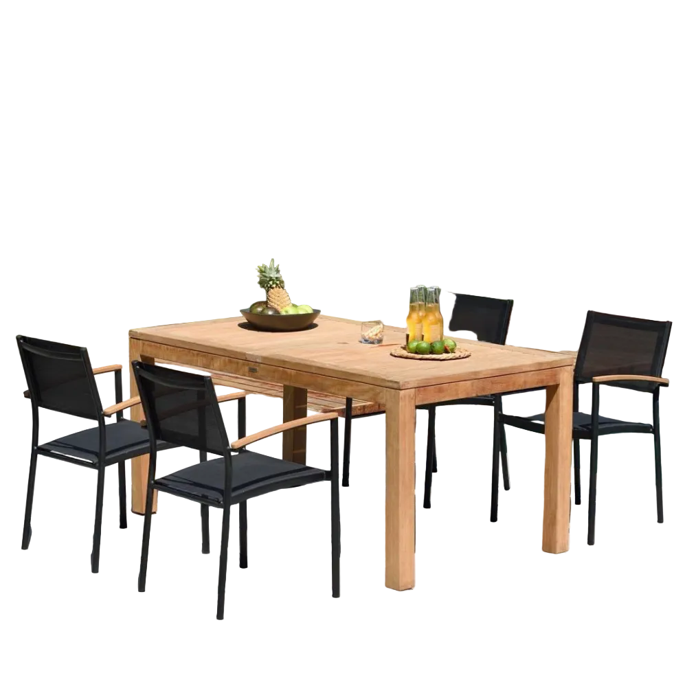 Rinjani Rectangular Table and 4 Vera Stacking Armchair Dining Set