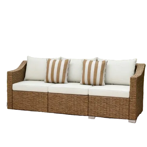 Outdoor Furniture Rattan Sofa with Cushions and Throw Pillows
