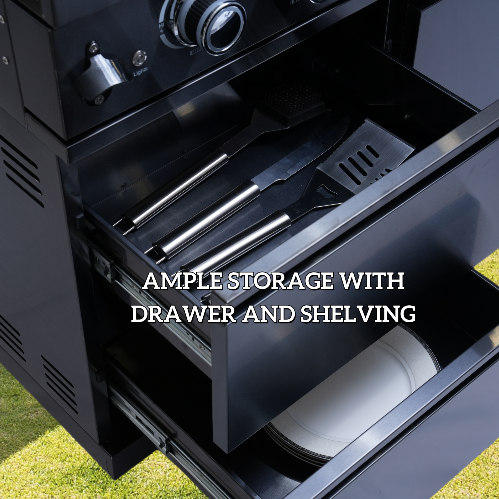 65" Black Outdoor Kitchen Island with Rotisserie | The Lavish Sunset