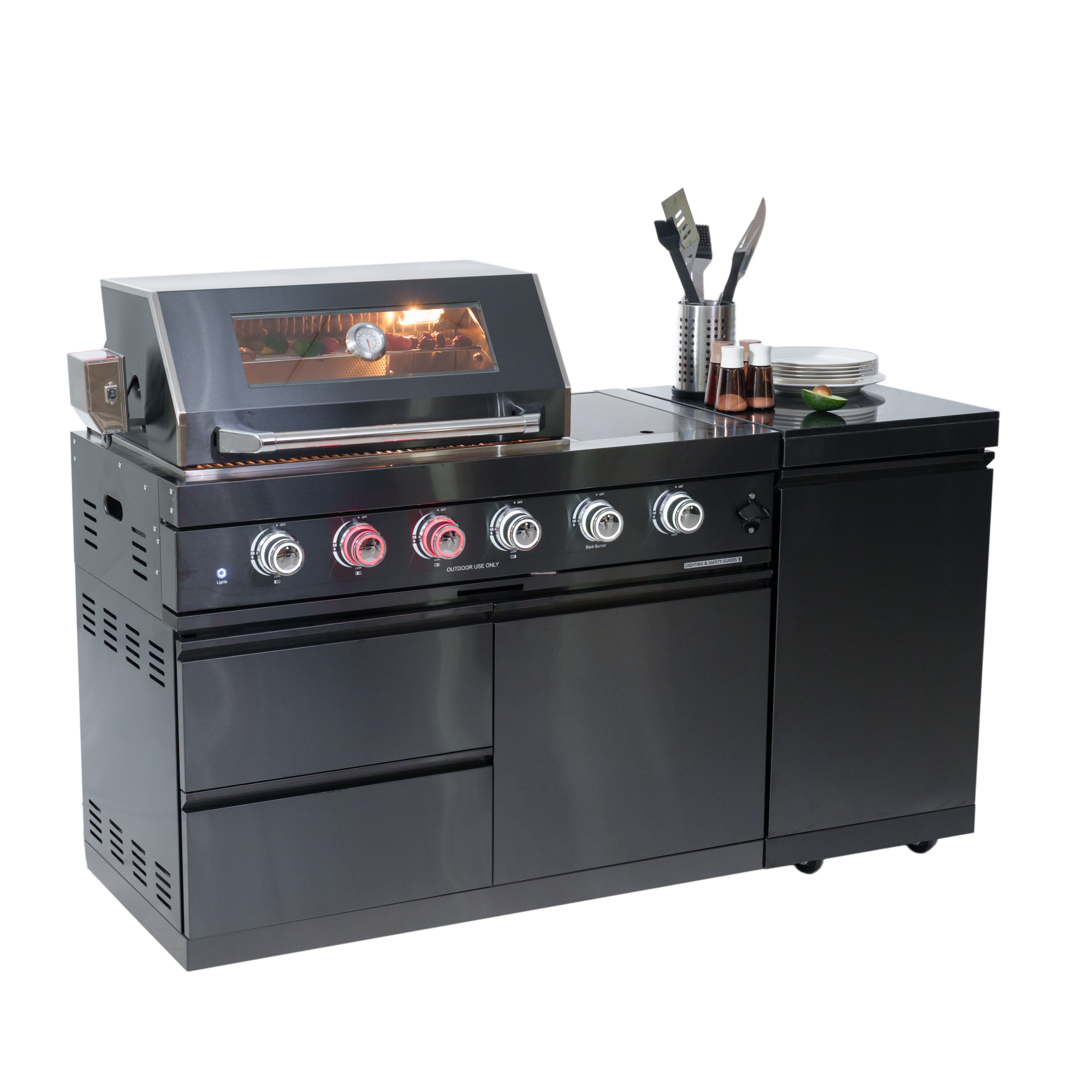 65" Black Outdoor Kitchen Island with Rotisserie | The Lavish Sunset