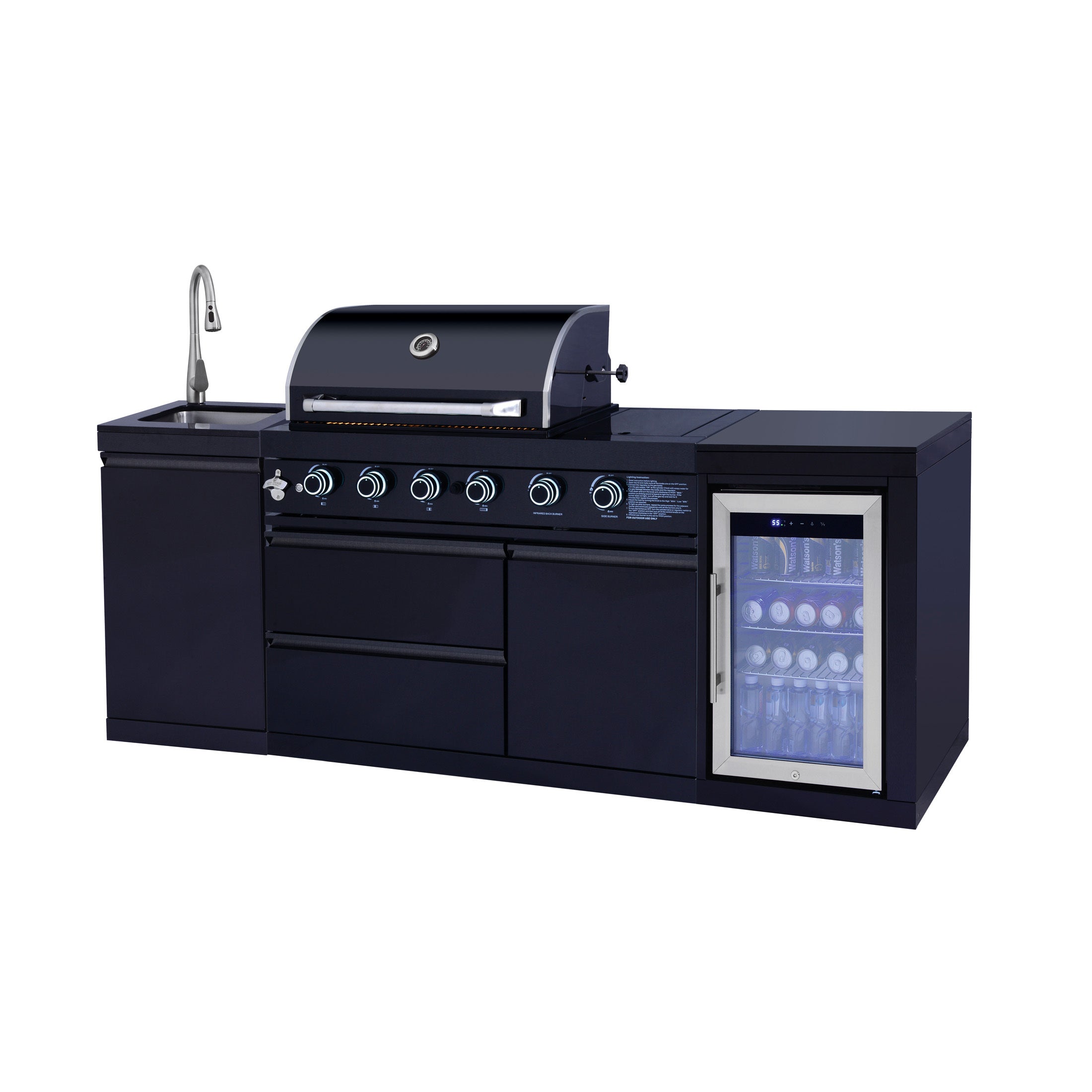 85" Black Outdoor Kitchen Island with Fridge & Sink | The Lavish Sunset