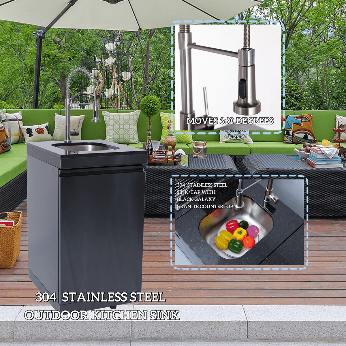 104" Black Outdoor Kitchen Island Grill & Cabinets | The Lavish Sunset