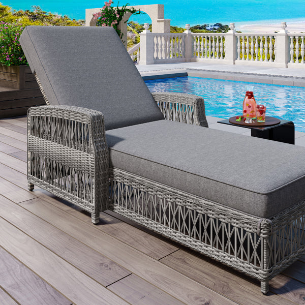GO Outdoor Long Reclining Chaise with Armrests and Cushions