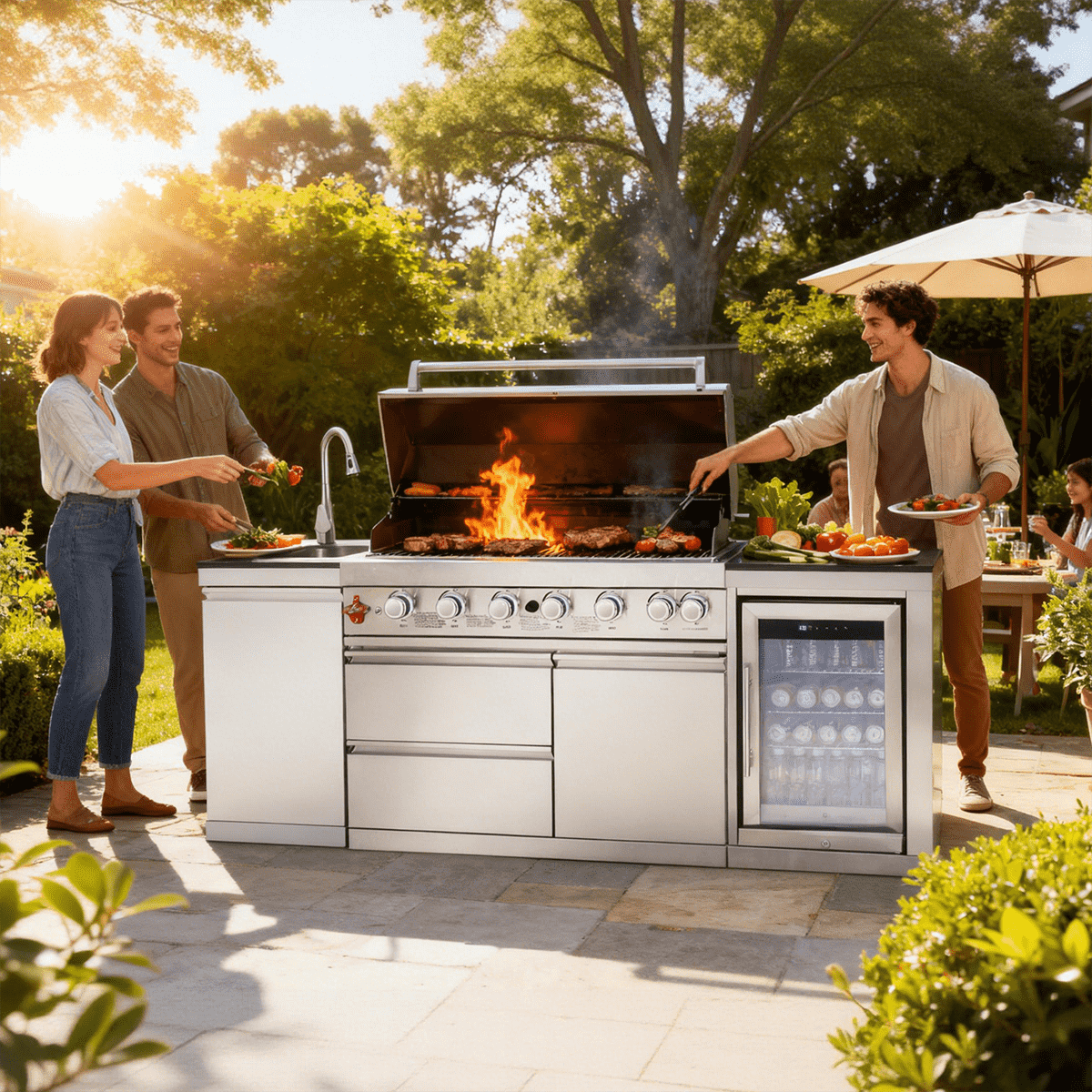 82.5" Silver Outdoor Kitchen Island & 6-Burner Grill | The Lavish Sunset