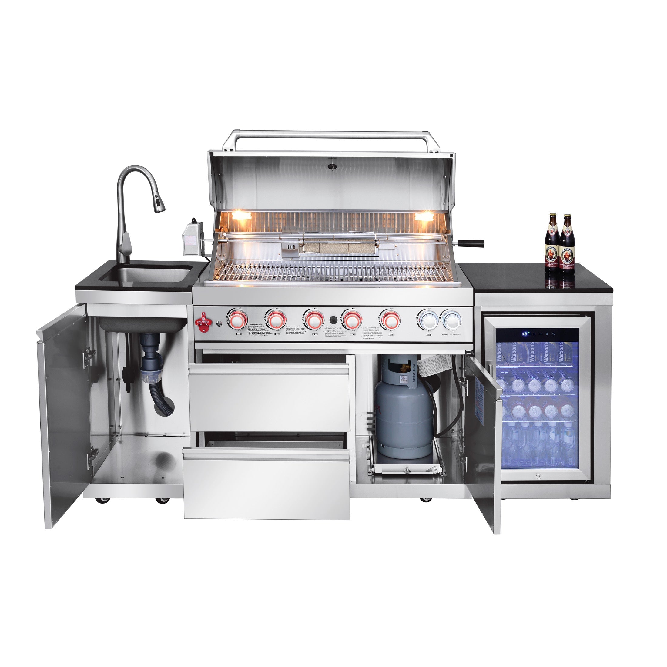 82.5" Silver Outdoor Kitchen Island & 6-Burner Grill | The Lavish Sunset