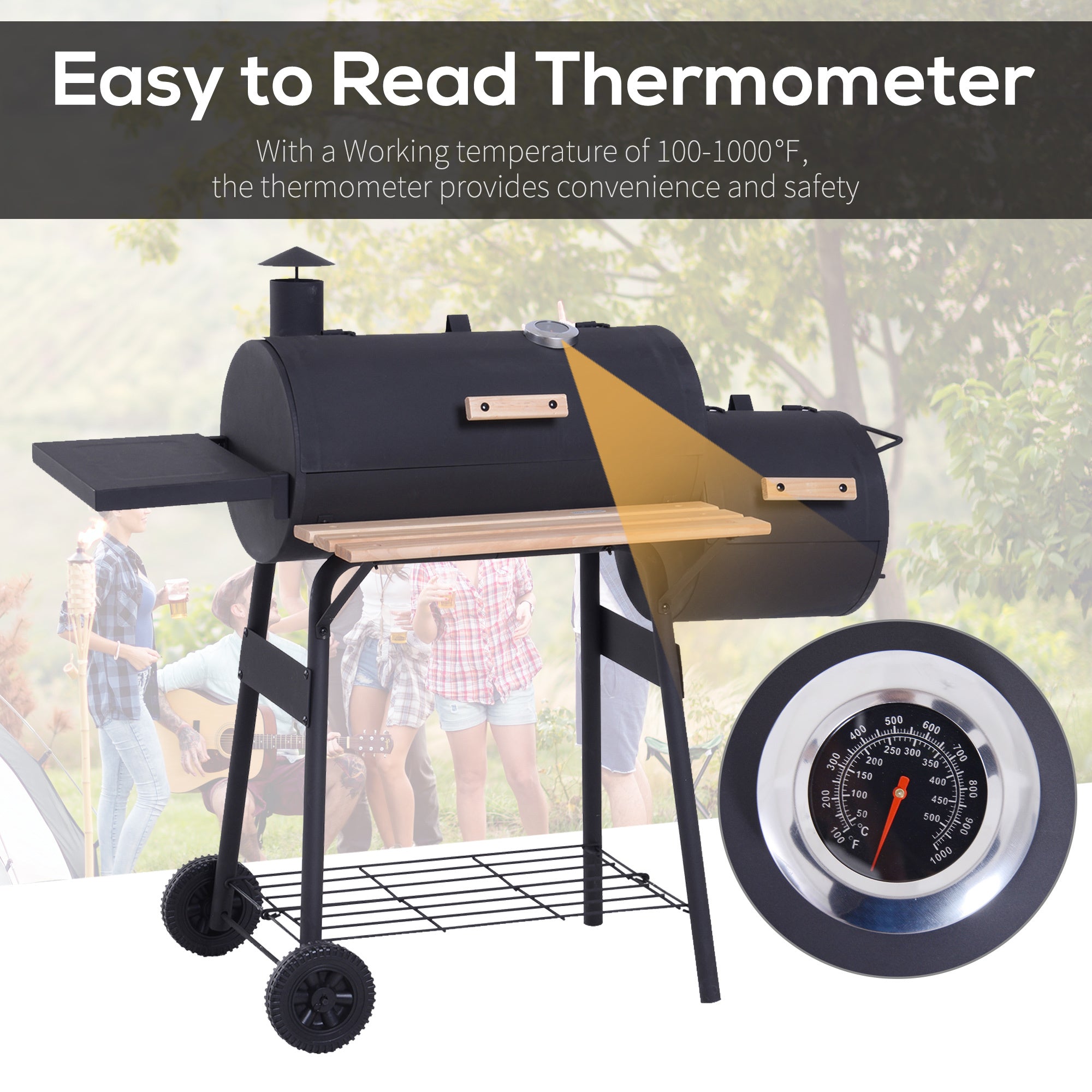 48" Steel Charcoal BBQ Grill & Offset Smoker Combo | The Lavish Sunset
