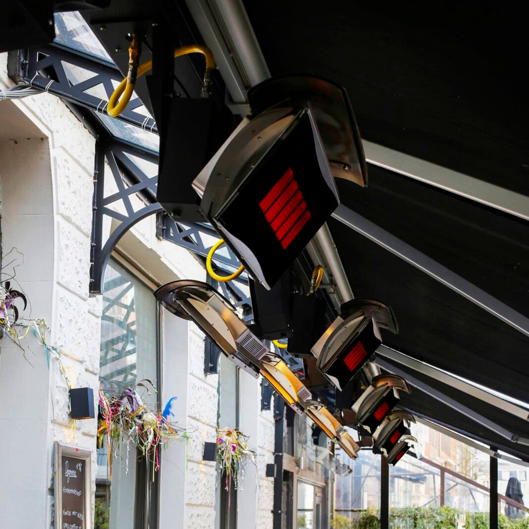 Bromic Platinum Gas ceiling-mounted heater in a restaurant