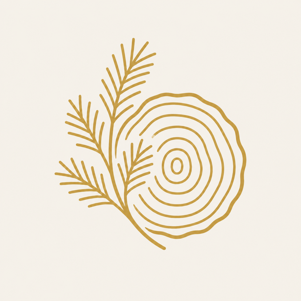 Gold line icon of Canadian hemlock and natural wood grain
